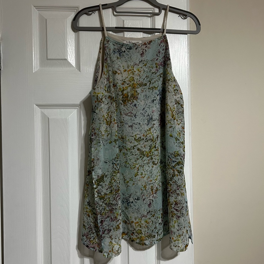 BCBGeneration Floral Tank Crop Top Blouse Teal Medium‎